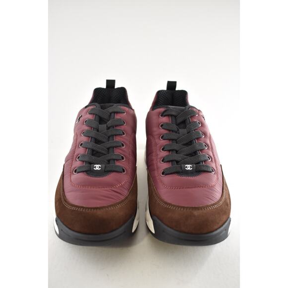 Chanel 21A Mens Burgundy Brown Black White CC Logo Low Top Trainer Sneaker 44 11 - Picture 4 of 9